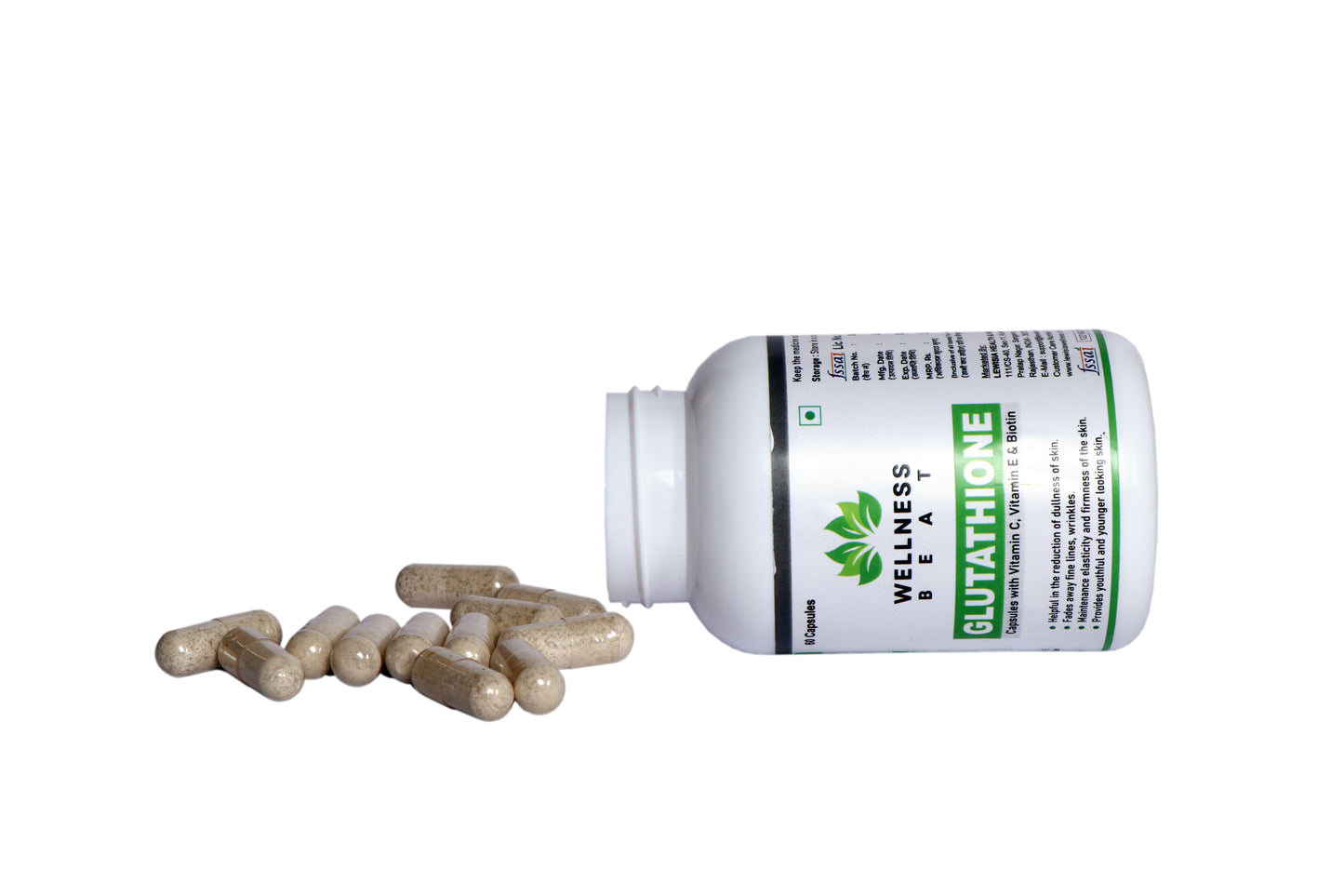 Wellness Beat Glutathione 500 mg capsules with Vitamin E & C for skin- 60 capsules